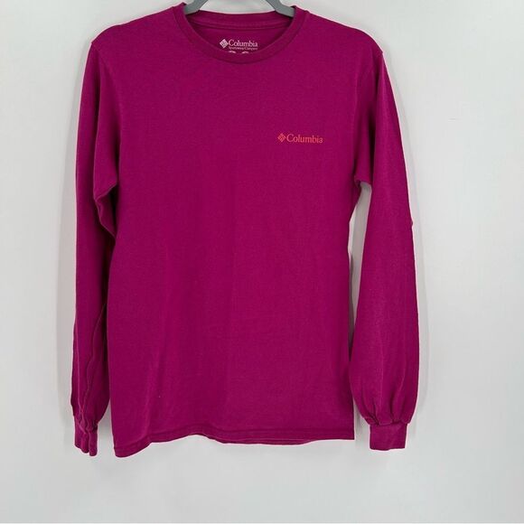 Men's Columbia Sportswear Graphic Pink Long Sleeve Brand Logo Tee Small - Picture 1 of 6